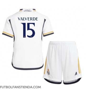 Real Madrid Federico Valverde #15 Primera Equipación Niños 2023-24 Manga Corta (+ Pantalones cortos)